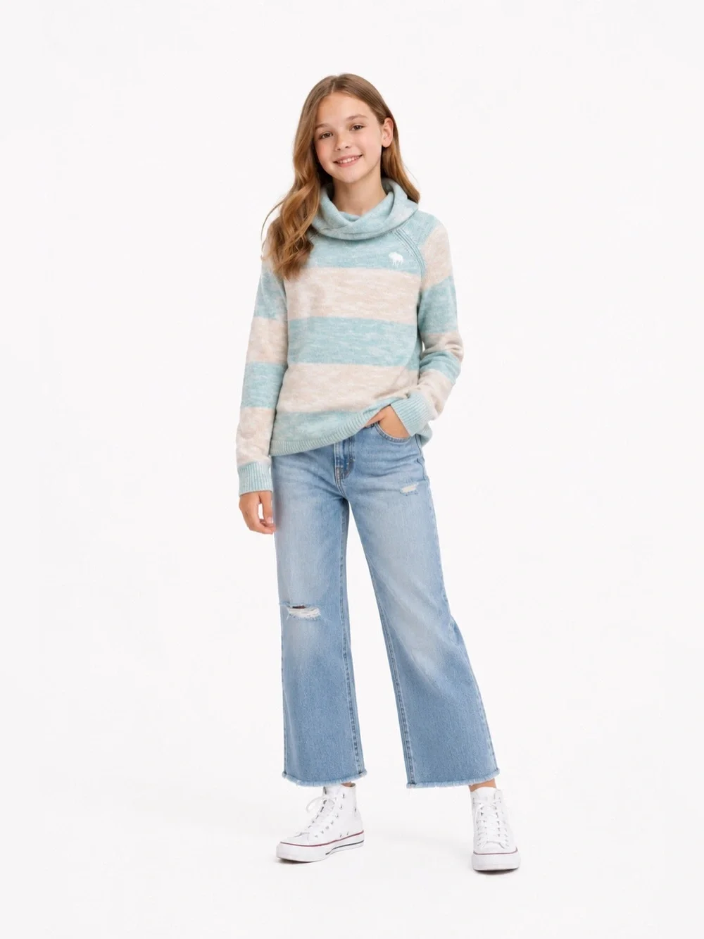 Abercrombie Kids Blue and Cream Cowl Neck Sweater